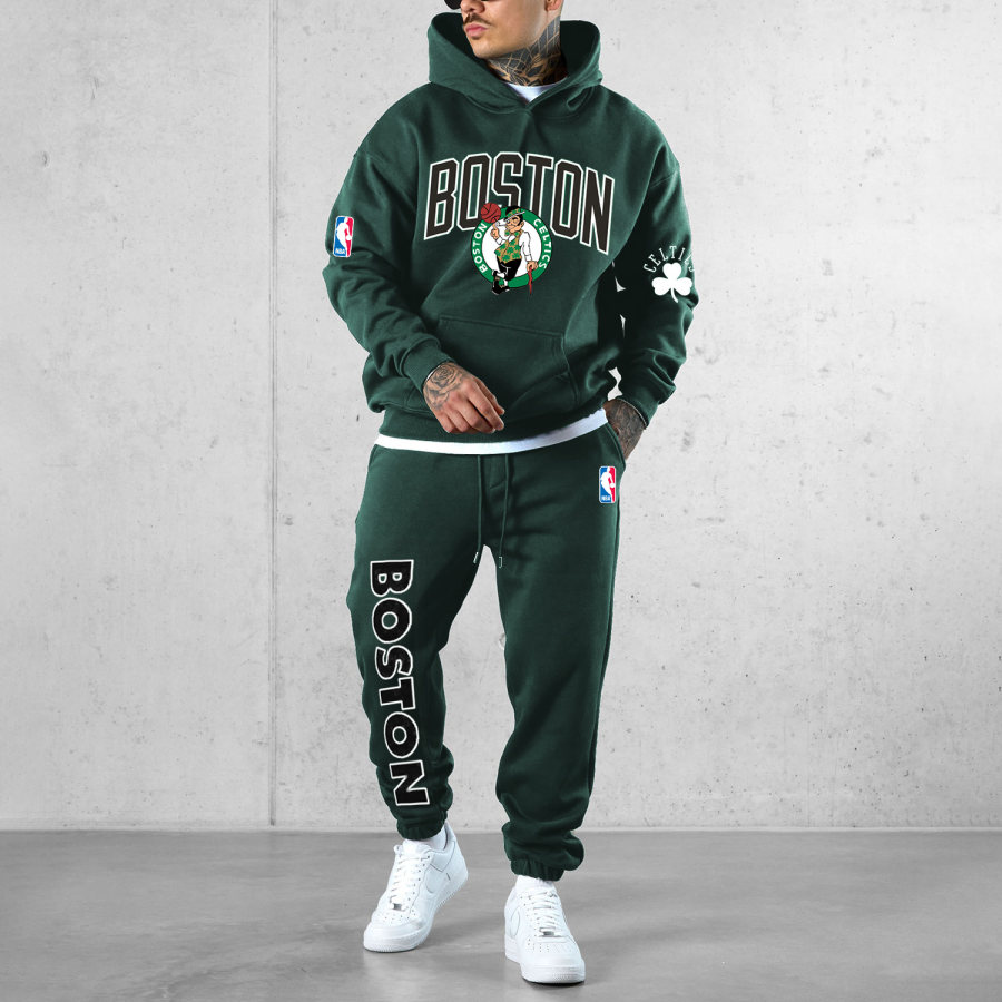 

Men's Basketball Print Loose Hoodie Set