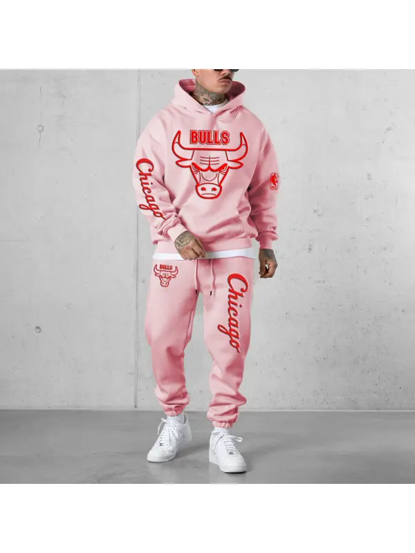 Men's Lettered Basketball Print Hoodie Set - Anrider.com 