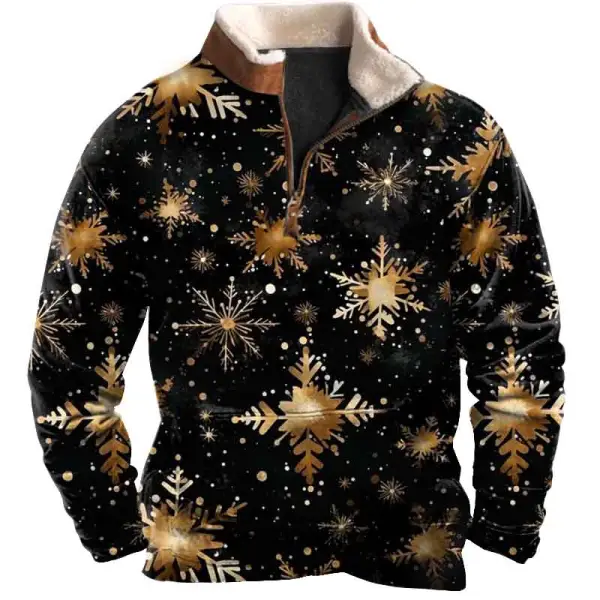 Men's Vintage Christmas Snowflake Print Fleece Collar Quarter Zip Stand Collar Sweatshirt Only $32.99 - Cotosen.com 