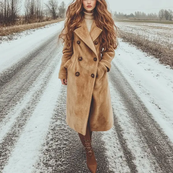 Women's Velvet Oversize Retro Casual Long Coat - Zivinfo.com 