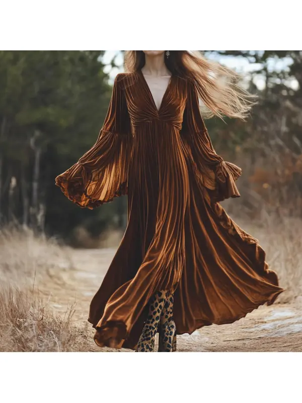 Women's Velvet Vintage Bohemian Dress - Anrider.com 