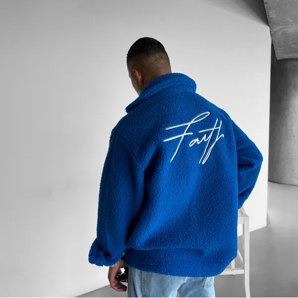 Unisex Oversized Fleece Jacket With Embroidered Lettering - Ootdyouth.com 