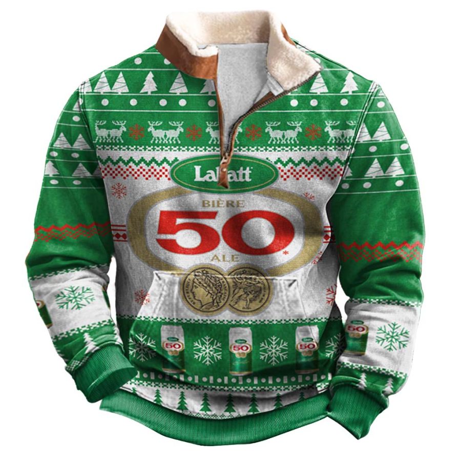 

Men's Vintage 3D Print Ugly Christmas Fleece Collar Quarter Zip Stand Collar Sweatshirt