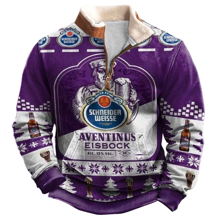 

Men's Vintage 3D Print Ugly Christmas Fleece Collar Quarter Zip Stand Collar Sweatshirt