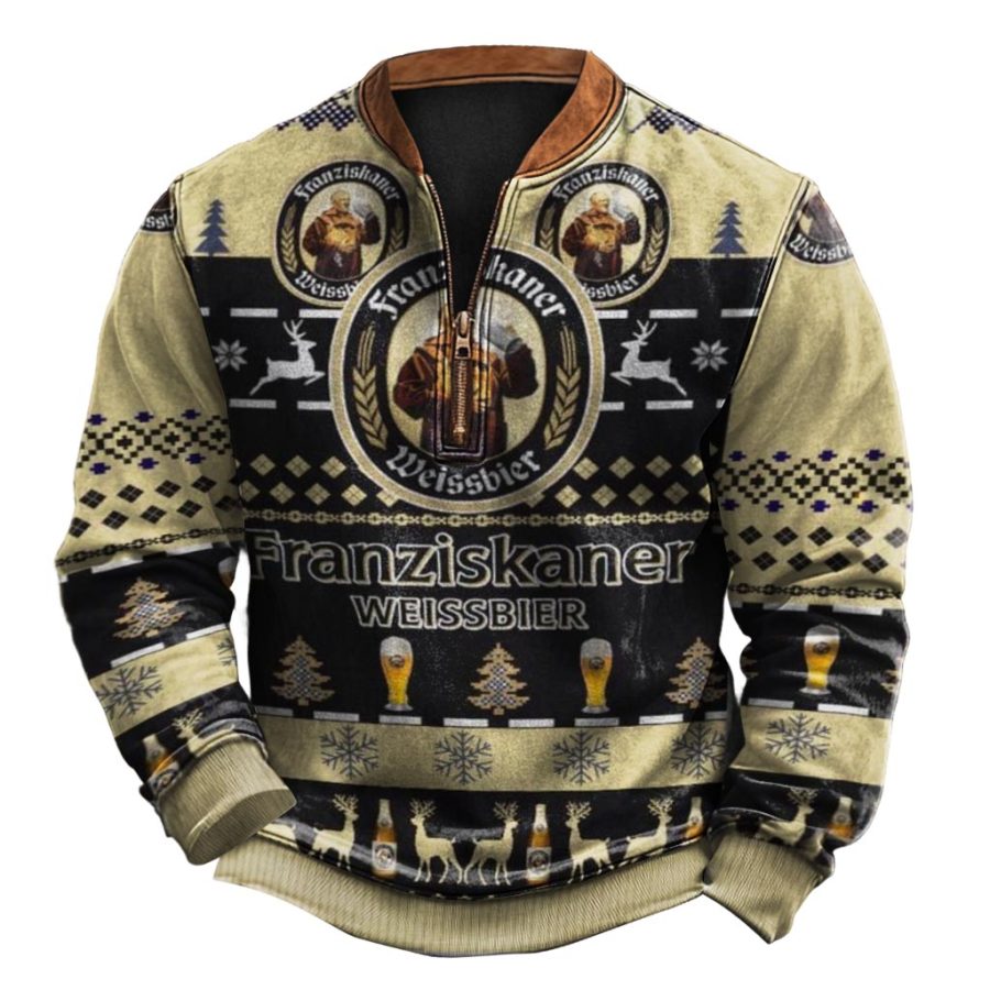 

Men's Vintage German Drinking Henley Zipper Ugly Christmas Sweatshirt