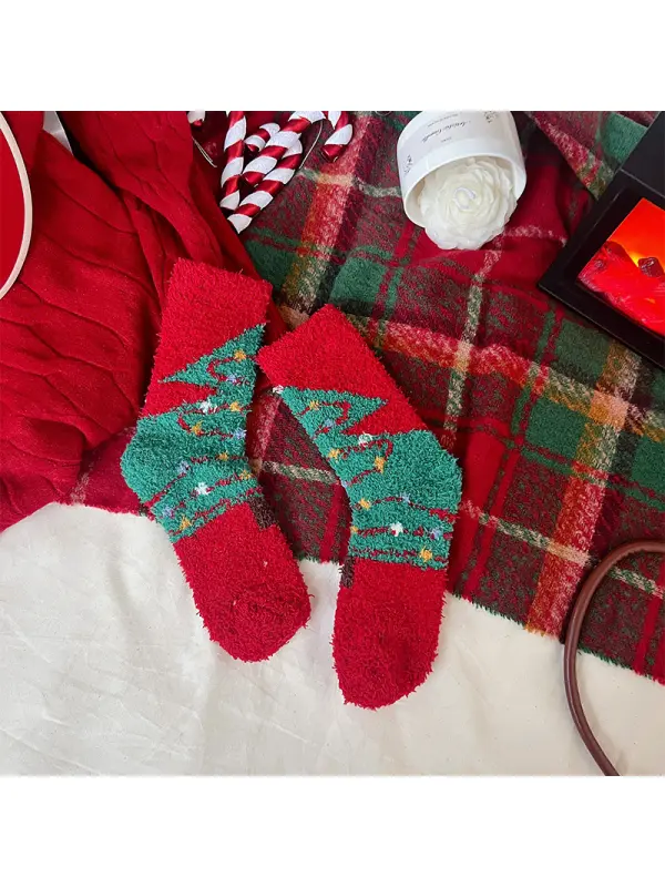 Unisex Christmas Coral Fleece Casual Sleeping Socks - Ootdmw.com 