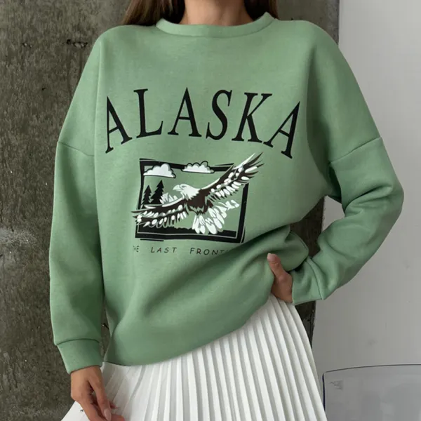Women's Printed Casual Crew Neck Sweatshirt - Ootdyouth.com 