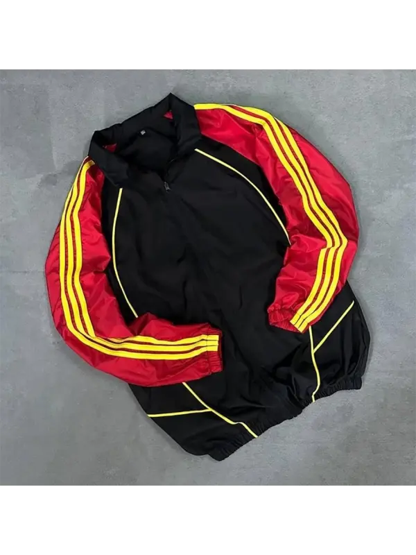 Oversize Unisex Parachute Jacket With Sleeve Stripes - Ootdmw.com 