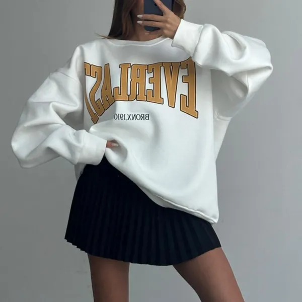 Oversized Women's Printed Casual Crew Neck Sweatshirt - Ootdyouth.com 