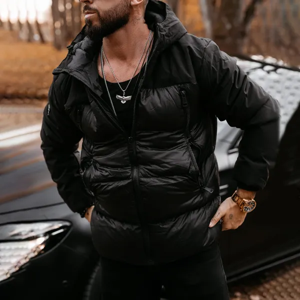 Outdoor Color Matching Warm Hooded Cotton Jacket - Ootdyouth.com 