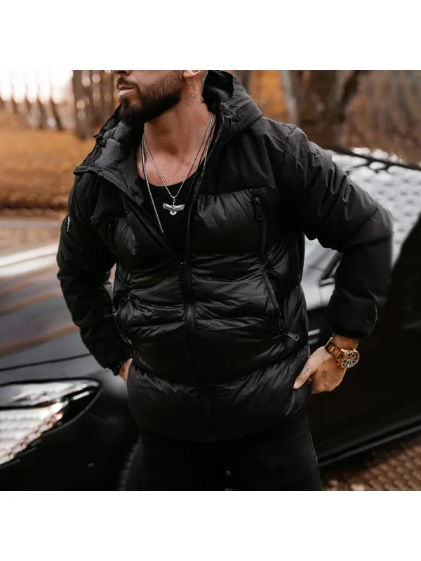 Outdoor Color Matching Warm Hooded Cotton Jacket - Ootdmw.com 