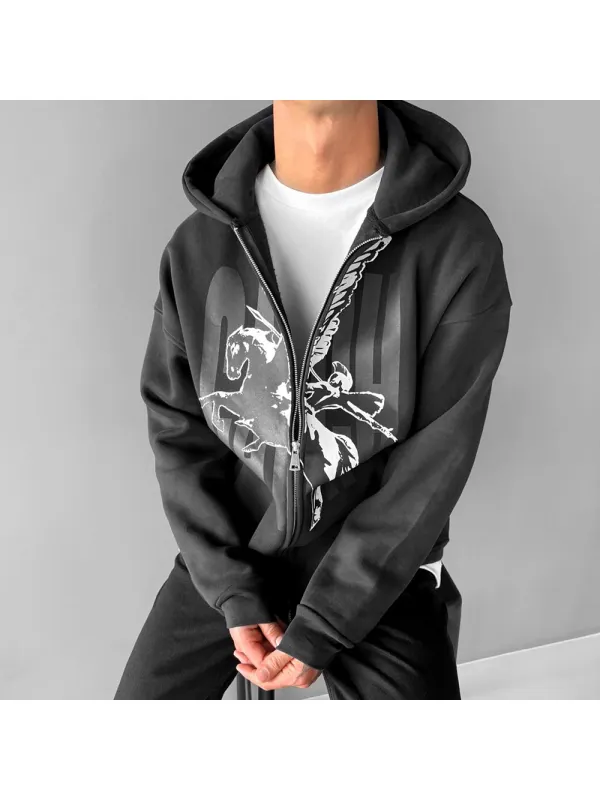 Men's Casual Printed Hooded Zip-Up Jacket - Ootdmw.com 