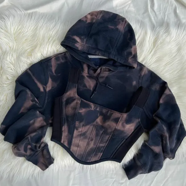 Women's Fashion Tight Back Lacing Corset Tie-Dye Top Set - Spiretime.com 