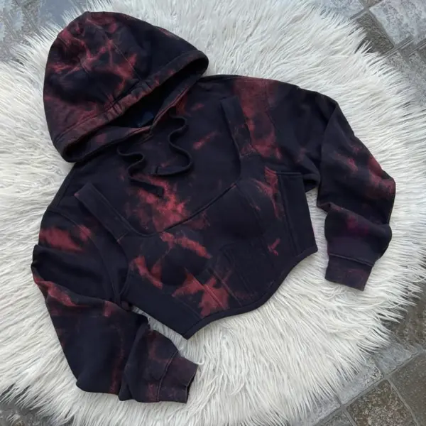Women's Fashion Tight Back Lace-Up Corset Tie-Dye Top Set - Spiretime.com 
