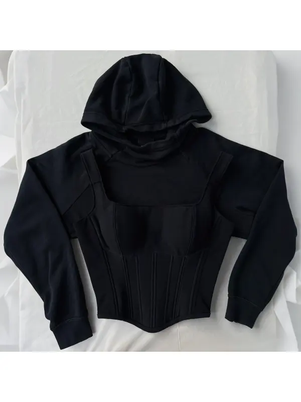 Hoodie Cropped And Matching Corset Top Tailored Specifically - Ootdmw.com 