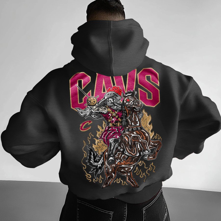

Men's Vintage Loose Outdoor Basketball Cavaliers Racing Foam Print Hoodie Streetwear