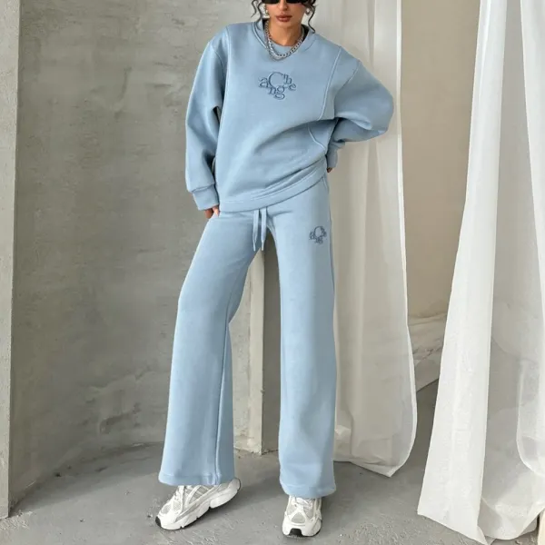 Oversized Preppy Relaxed Patchwork Sweatshirt And Sweatpants Set - Spiretime.com 
