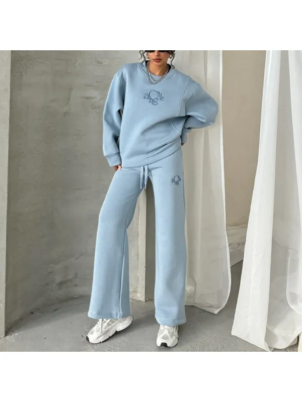 Oversized Preppy Relaxed Patchwork Sweatshirt And Sweatpants Set - Ootdmw.com 