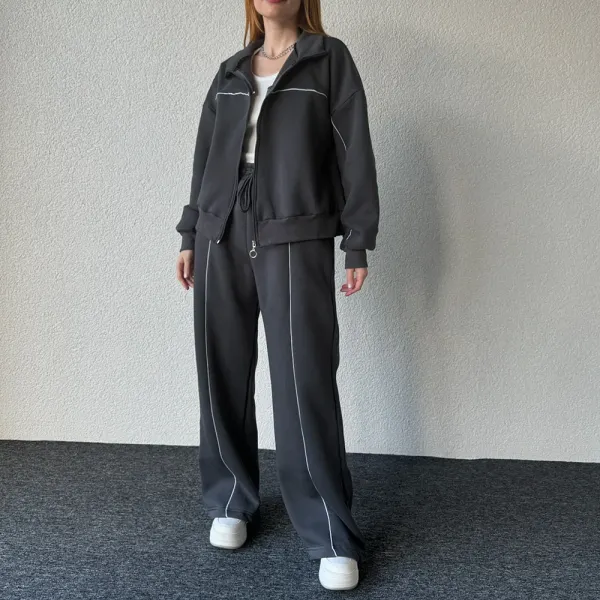 Casual Zip-Up Cardigan And Sweatpants Set - Spiretime.com 