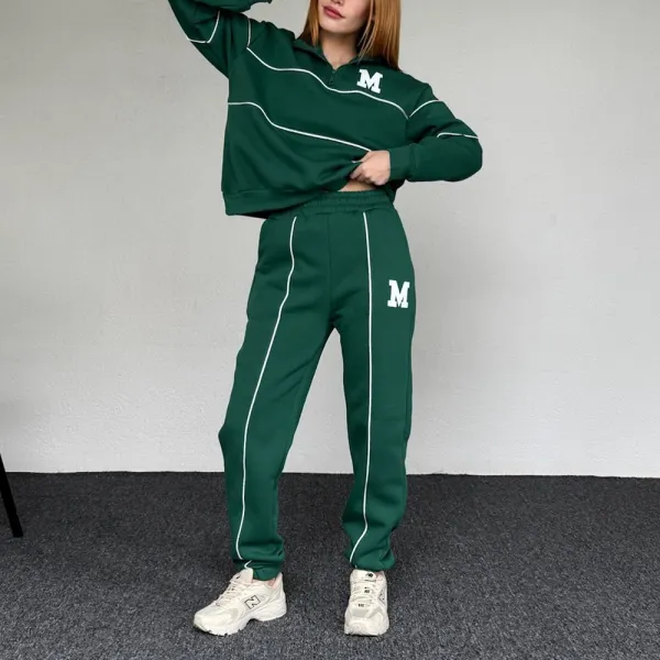 Varsity Relaxed Zip-Neck Sweatshirt And Sweatpants Set - Ootdyouth.com 