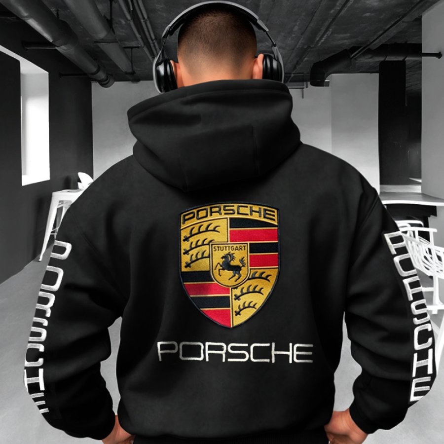 

Unisex Racing Printed Embroidered Black Porsche Hoodie