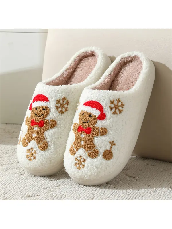 Unisex Gingerbread Man Christmas Cotton Slippers - Anrider.com 