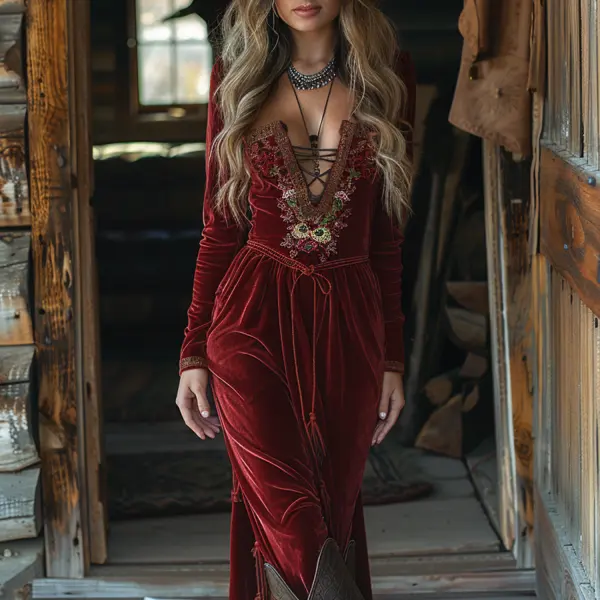 Vintage Velvet Design Long Skirt - Faciway.com 