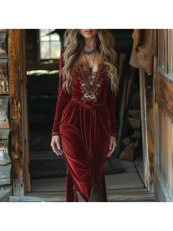 Vintage Velvet Design Long Skirt - Viewbena.com 