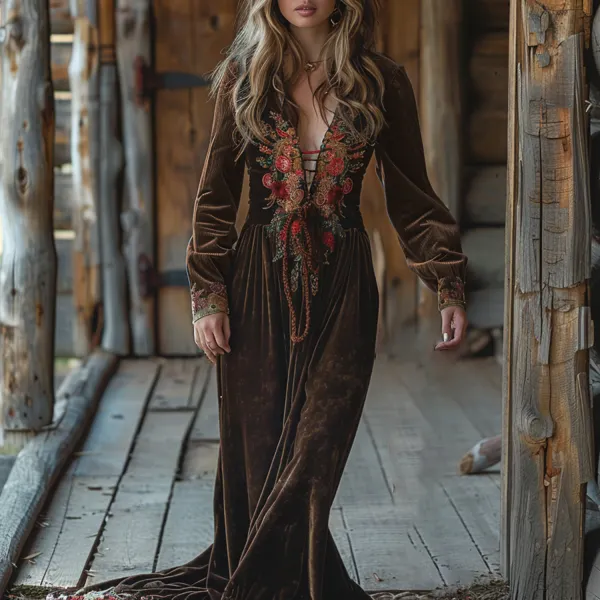 Women's Velvet Retro Long Skirt - Faciway.com 