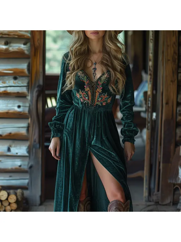 Vacation Retro Velvet Long Skirt - Cominbuy.com 
