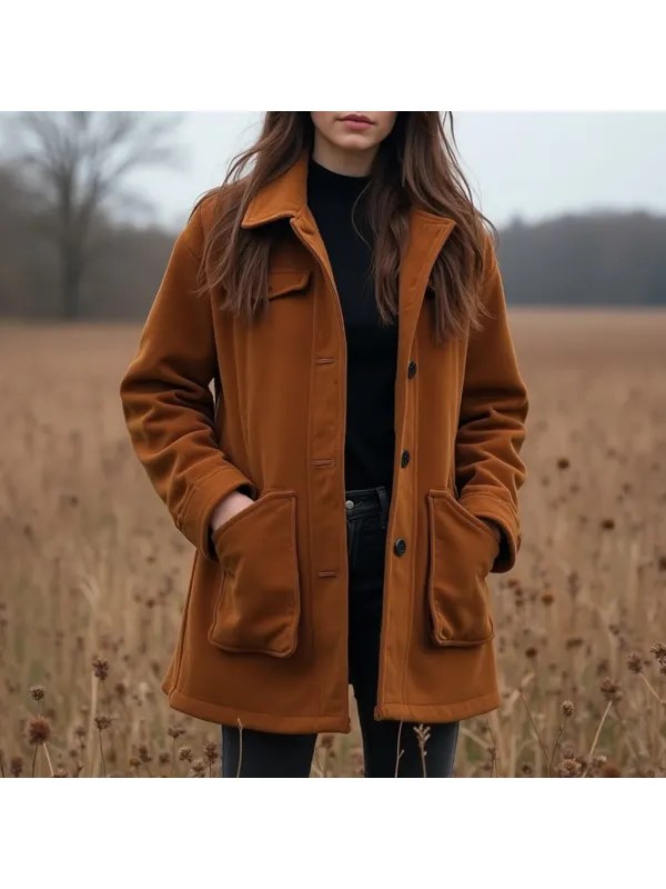 Women's Casual Vintage Suede Lapel Collar Jacket - Ootdmw.com 