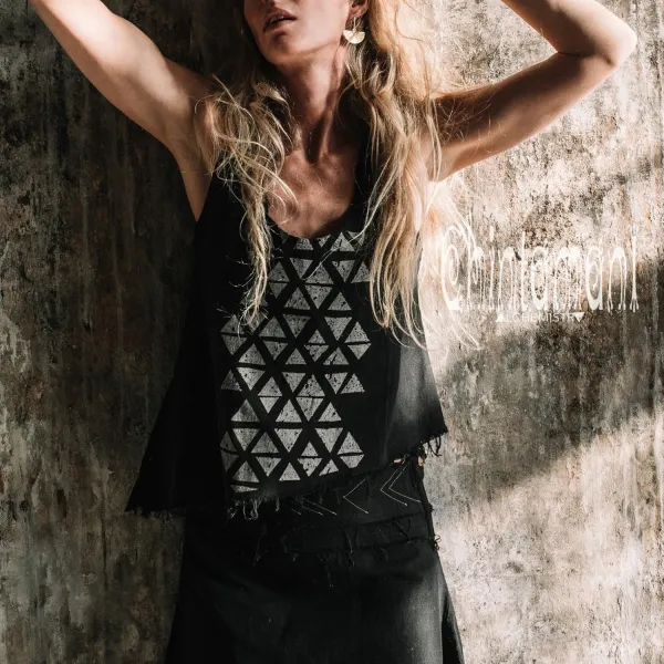 Ethnic Retro Printed Vest - Dozenlive.com 