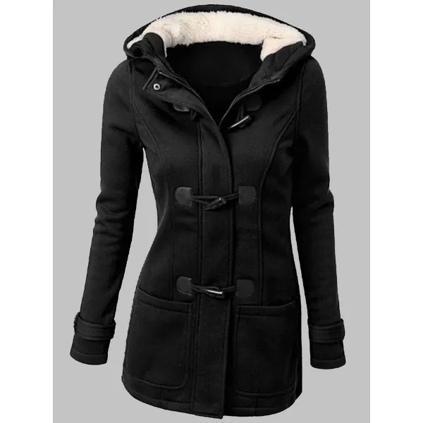 Casual Solid Color Plush Hooded Long Sleeve Coat - Spiretime.com 