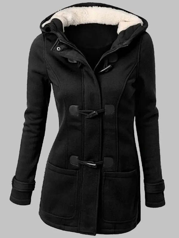 Casual Solid Color Plush Hooded Long Sleeve Coat - Ootdmw.com 