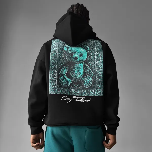 Unisex Bear Print Oversized Hoodie - Ootdyouth.com 