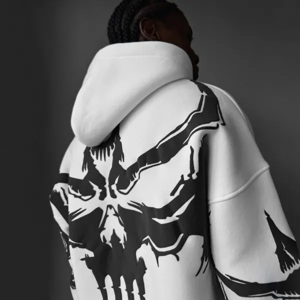 Unisex Skull Print Casual Oversized Hoodie - Ootdyouth.com 