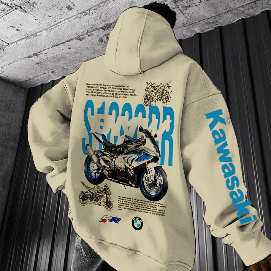 

Unisex Motorcycle Racing Competition Printed Khaki Hoodie