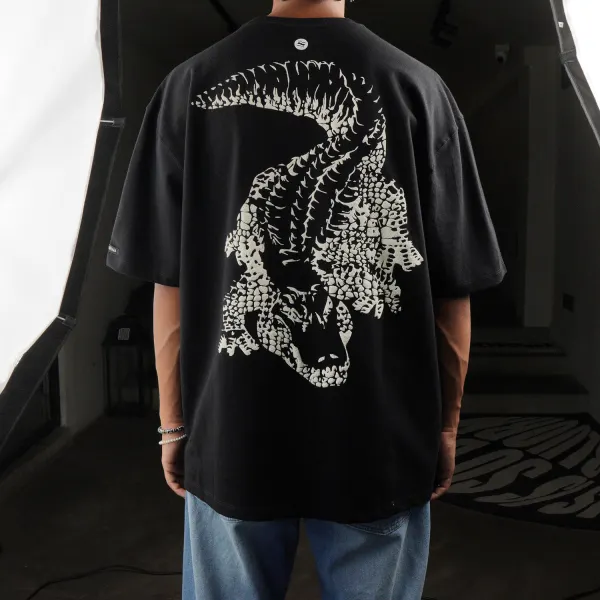 Street Crocodile Print Short Sleeve T-Shirt - Spiretime.com 