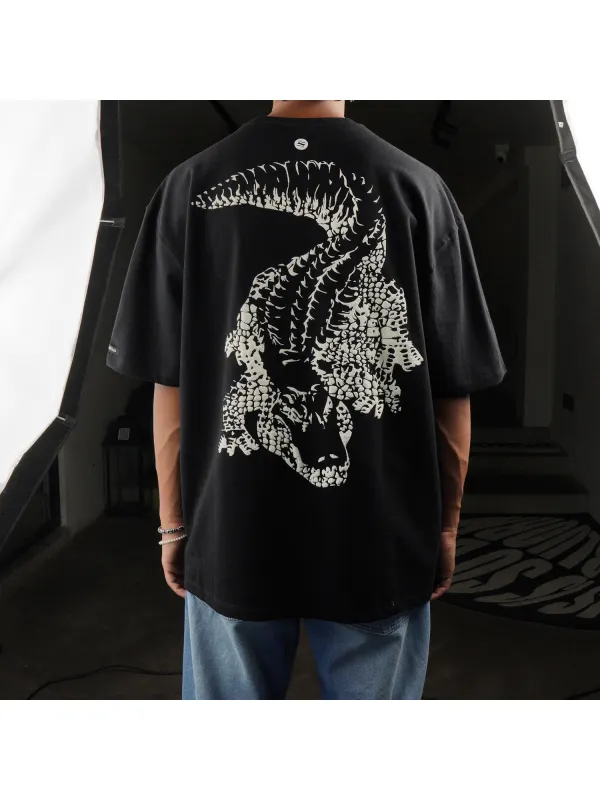Street Crocodile Print Short Sleeve T-Shirt - Ootdmw.com 