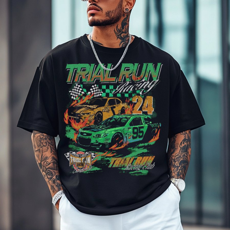 

Men's Oversize Leisure Trial Run Car Racing Printed Pattern T-shirt