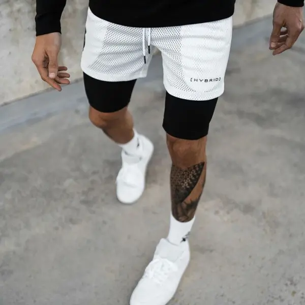Men's Stylish Quick-drying Mesh Multi-coloured Sports Double-layer Shorts - Ootdyouth.com 