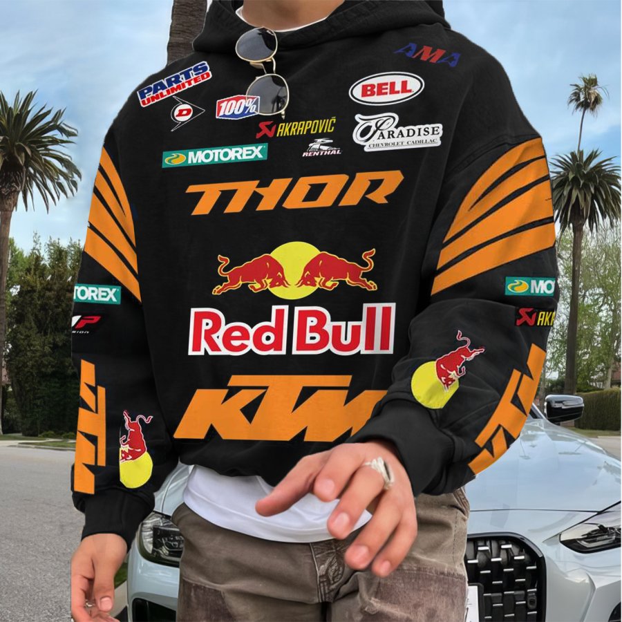 

Men's 2025 Newest Retro Racing Print Black Oversized Hoodie