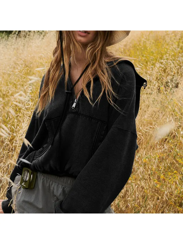 Sweat à Capuche Pour Femmes, Sweat à Capuche De Sport Tendance, Fermeture éclair, Cordon De Serrage, Manches Longues, Veste Supérieure - Ootdmw.com 