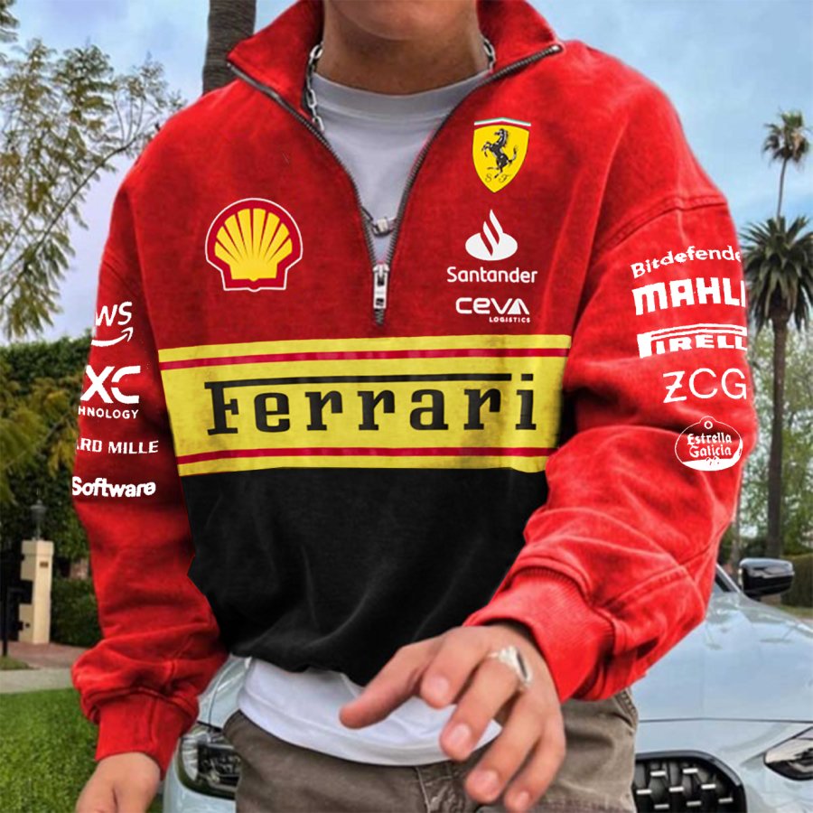 

Men's 2025 Newest Retro Racing Print Rad Oversized Half Zip Collar Sweatshirt