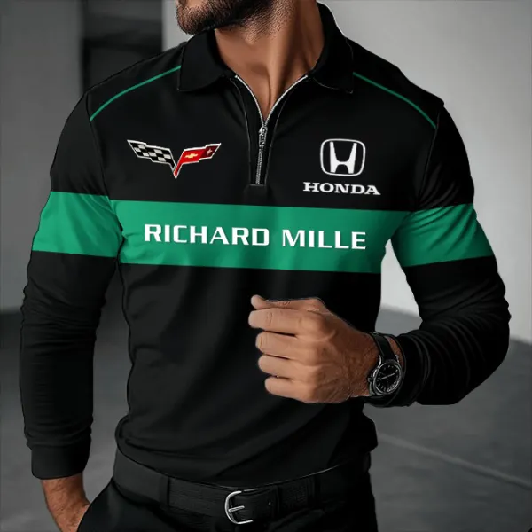 High Quality Printed Men's Long Sleeve Zip Polo - Dozenlive.com 