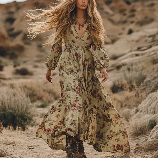 Desert Style Holiday Bohemian Vintage Linen Casual Dress - Ootdyouth.com 