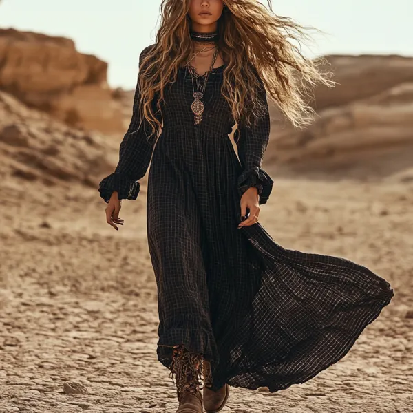 Desert Style Holiday Bohemian Vintage Linen Casual Dress - Ootdyouth.com 