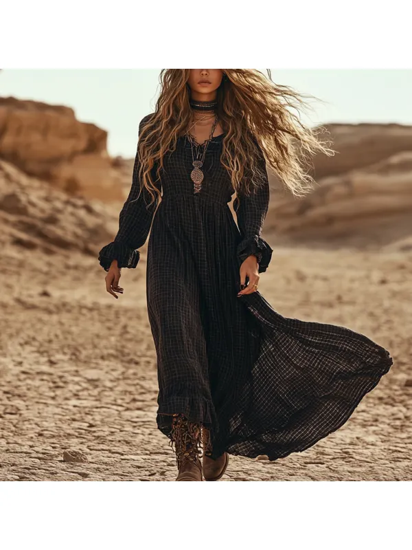 Desert Style Holiday Bohemian Vintage Linen Casual Dress - Localziv.com 