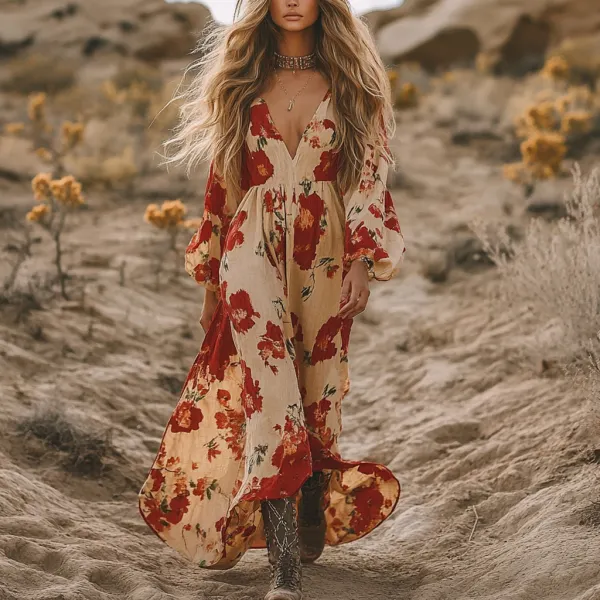 Desert Style Holiday Bohemian Vintage Linen Casual Dress - Ootdyouth.com 
