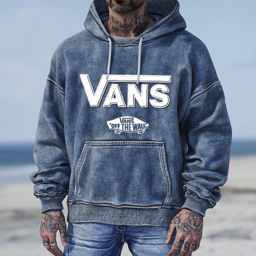 

Men's Vintage Distressed Washed Blue Pocket Surf Hoodie